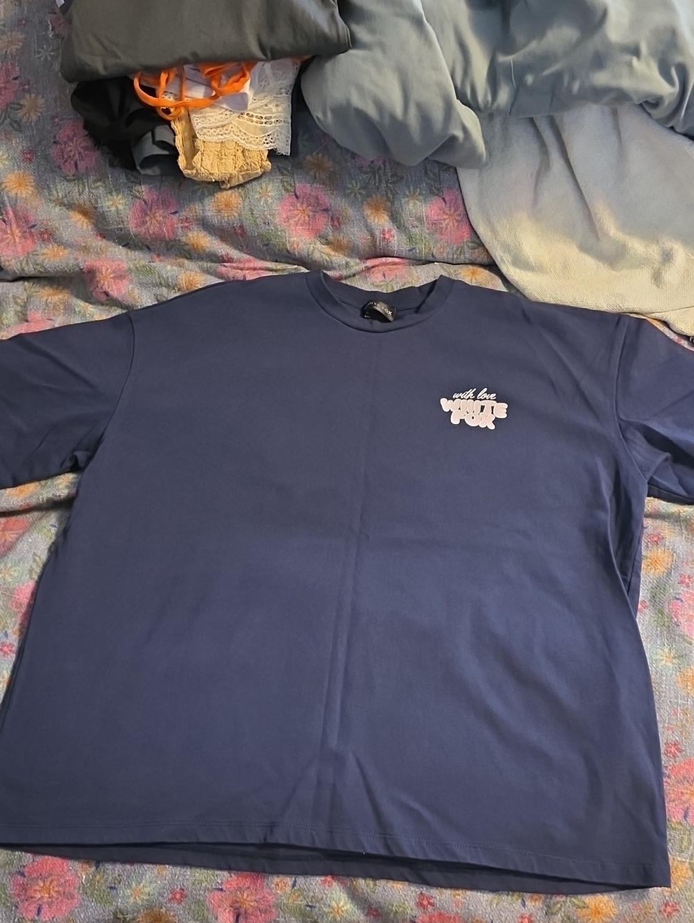 White Fox Boutique Navy Short Sleeve Tee with Small White Chest Logo